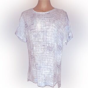 Pure Jill Bat Wing Short Sleeve Top Linen Cotton Blend Gauzy Blue Size Medium